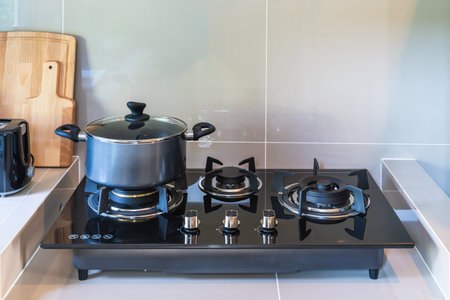 modern kitchen room with sink on counter, interior design decoration conceptの写真素材