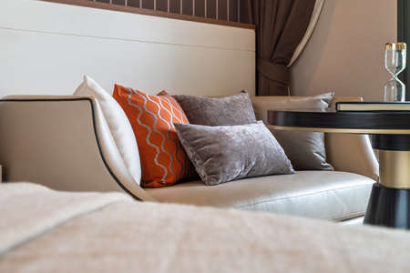 classic living room style with set of sofa and pillows, design  interior decoration concept