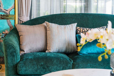 classic living room style with set of sofa and pillows, design  interior decoration concept