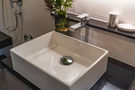 modern rest room style with wash basin, interior design decorationの写真素材