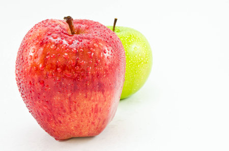 Red and green Apple on white backgroundの写真素材