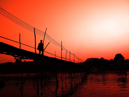 Bridge of the river Vang Vieng, Laos.の写真素材