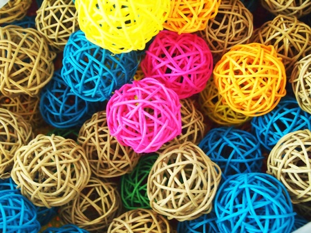 Rattan balls with different colors の写真素材