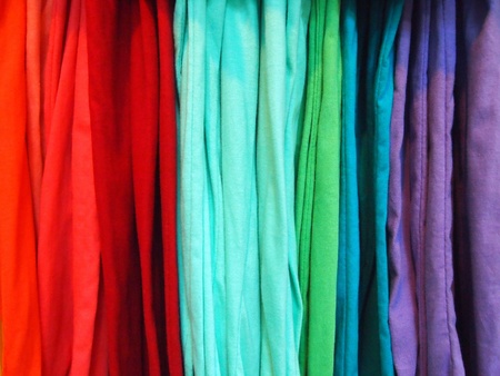 Colorful T-shirts in the closet の写真素材