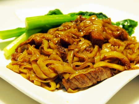 Dried noodles  Stir-fried beef with oyster sauce in Hongkong        の写真素材
