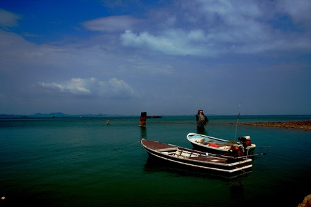 Motorboat, fishing, an occupation, the sea. , Sky, tourism, Hong Kong,.の写真素材