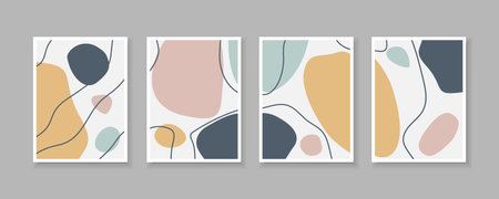 Abstract wall art vector set. Golden foliage line art drawing with watercolor. Abstract Plant Art design for wall framed prints, canvas prints, poster, home decor, cover, wallpaperのイラスト素材