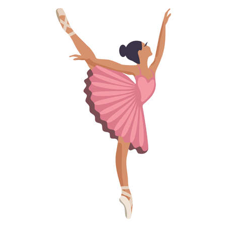 Little ballerina in pink tutu standing on toes, simple style vector illustration isolated on white background. Little ballet dancer in pink tutu with heart image, classical ballet, toe stand, hands upのイラスト素材