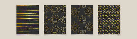Set with four gold abstract arts background vector. Luxury wall paper design for prints, wall arts and home decoration, cover and packaging designのイラスト素材