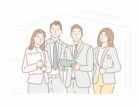 Successful company with happy workers. Hand drawn style vector design illustrationsのイラスト素材