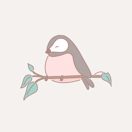 Cute bird sitting on a twig. Hand drawn bird vector illustrationのイラスト素材
