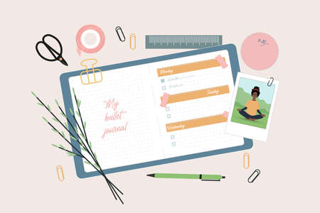 Bullet journal. Concept of personal dairy and organisation. Vector illustration in flat style