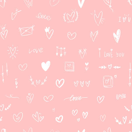 Hand drawn hearts seamless pattern. Valentines, Mothers day, birthday card, wallpaper or gift wrap design. Vector illustrationのイラスト素材