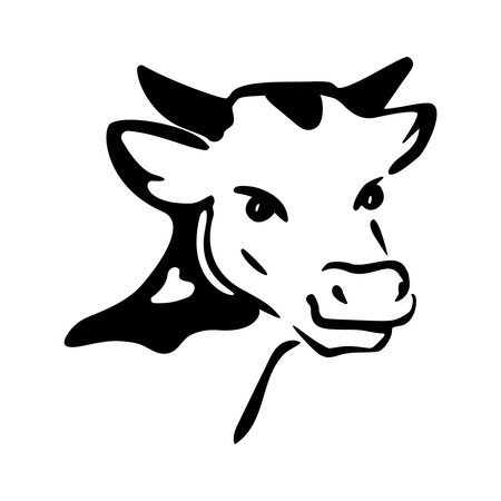 Cow head portrait, farm animal. Design for label, logotype, packaging. Vector sketch illustrationのイラスト素材