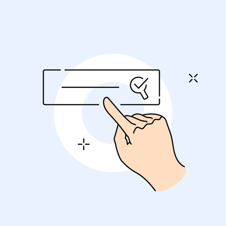 Hand pointing on search bar. Design element for navigation screen. Hand drawn style vector design illustrationのイラスト素材