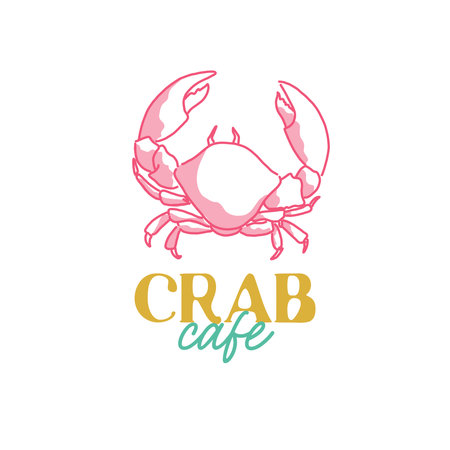 Logo template with an image of a crab drawn by hand drawn lines. Emblem for the menu of fish restaurants, markets and shops. Vector illustrationのイラスト素材
