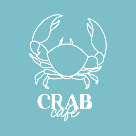 Logo template with an image of a crab drawn by hand drawn lines. Emblem for the menu of fish restaurants, markets and shops. Vector illustrationのイラスト素材