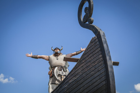 Strong Viking on his shipの写真素材