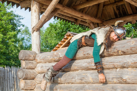 Viking is resting on his house territoryの写真素材