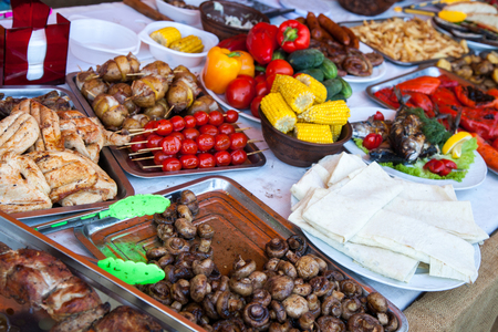 collection of tasty dishes on table, closeupの写真素材