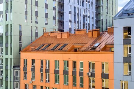 urban view of quarter with colorful houses in townの写真素材