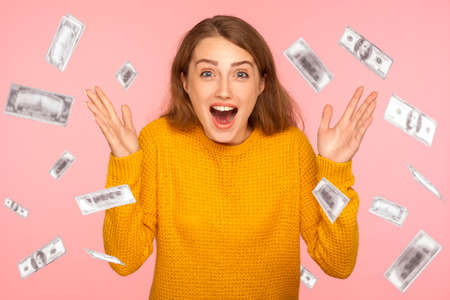 Oh my god, wow. Portrait of amazed young woman looking at camera with big eyes, absolutely shocked...