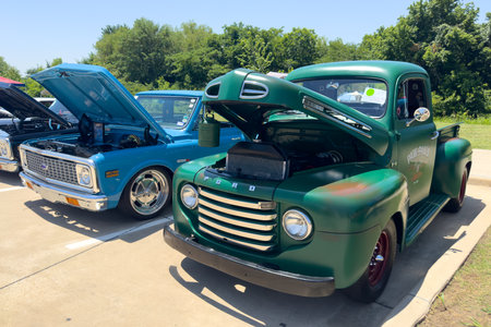 Little Elm, Texas - June 11, 2023: Antique cars Ford Chevrolet being shown off for people during...