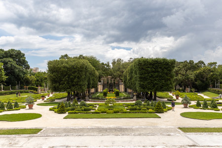 Miami, Florida - August 25th, 2023: The Vizcaya Museum and Gardens, the former villa and estate of businessman James Deering, on Biscayne Bay in Coconut Grove, Miami, Floridaのeditorial素材