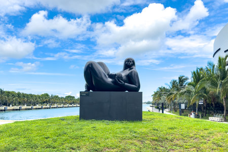 Miami, Florida - August 25th, 2023: Bridge of Light, outdoor exhibition by renowned Costa Rican sculptor Jorge Jimenez Deredia.のeditorial素材