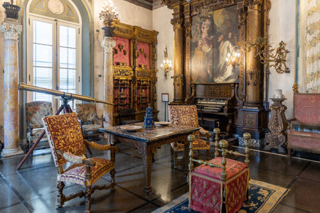 Miami, Florida - August 25th, 2023: Interior of Villa Vizcaya Museum, italian architecture room.のeditorial素材