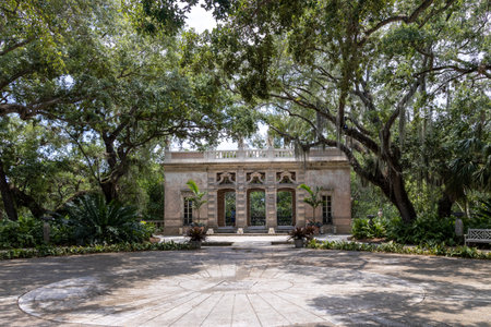 Miami, Florida - August 25th, 2023: The Vizcaya Museum and Gardens, the former villa and estate of businessman James Deering, on Biscayne Bay in Coconut Grove, Miami, Floridaのeditorial素材