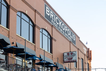 Oklahoma City, USA - October 25th, 2023: Brickopolis place of entertainment in Bricktown district, food, fun, apparel.のeditorial素材