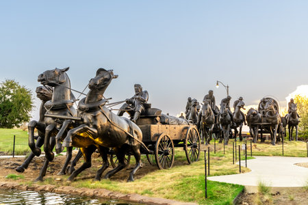 Oklahoma City, USA - October 25th, 2023: Monument of Land Run of 1889, a significant event in the history of the American West.のeditorial素材
