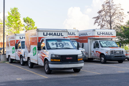 Oklahoma City, USA - October 25th, 2023: U-HAUL Truck parked at the pickup location at the rental...