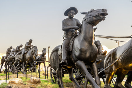 Oklahoma City, USA - October 25th, 2023: Paul Moore depict the Land Run of 1889, as settlers quickly entered Oklahoma territory to claim their land.のeditorial素材