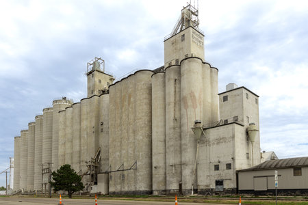 Oklahoma City, USA - October 25th, 2023: Modern grain elevator for storage of wheat, agricultural products.のeditorial素材