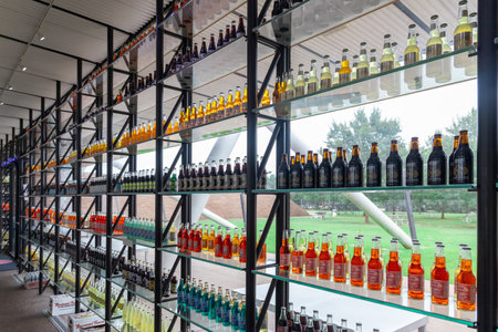 Arcadia, Oklahoma - October 25th, 2023: Big variety of drinks at Pops 66 Soda Ranch on Route 66.のeditorial素材