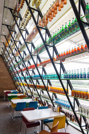 Arcadia, Oklahoma - October 25th, 2023: Rows of soda bottles at Pops 66 Soda Ranch on Route 66.のeditorial素材