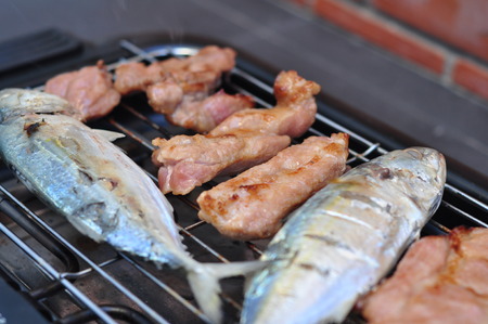 Pork and fish grillの写真素材