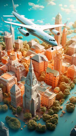 Vacation to travelling in city. Airplanes fly to one place Popular travel destinationsの素材