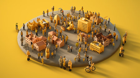 People forming a big group over a world model International migrants day. a globe 3D illustrationの素材