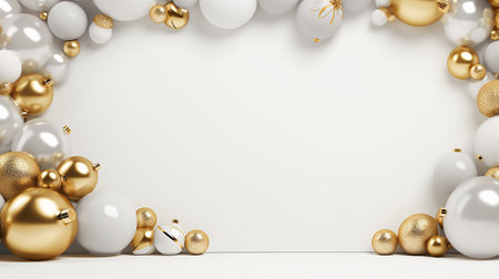 White frame background with gold and silver decorations. Minimalist and monochromaticの素材