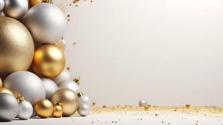 White frame background with gold and silver decorations. Minimalist and monochromaticの素材