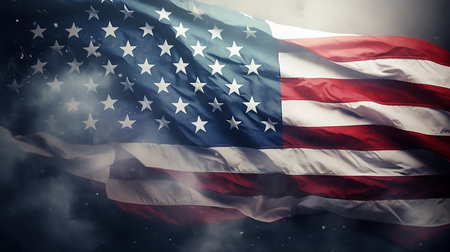 American flag waving in the wind. 3D rendering. United States of Americaの素材