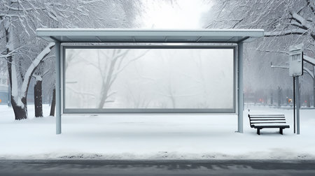 Blank billboard at the bus stand in the city. 3D illustration. Big blank billboard white LED screenの素材