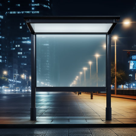 Blank billboard at the bus stand in the city. 3D illustration. Big blank billboard white LED screenの素材