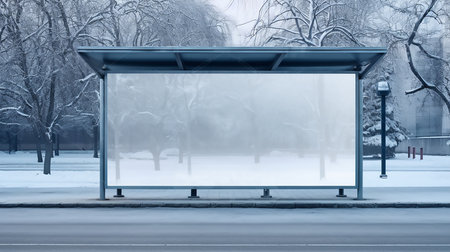 Blank billboard at the bus stand in the city. 3D illustration. Big blank billboard white LED screenの素材