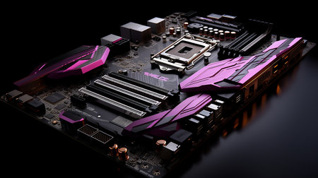 Computer motherboard with a cpu processor. A close up of a motherboard with a motherboard attachedの素材