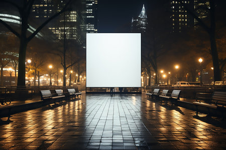 Digital white blank billboard in night in city. Roadside copy space background mockupの素材