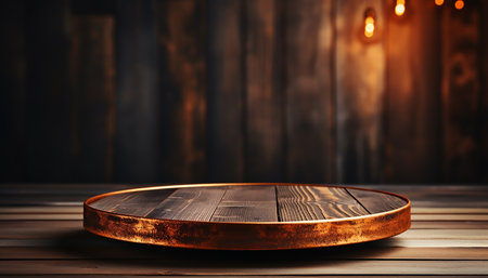 Wooden table top on dark wooden background. 3d rendering.の素材